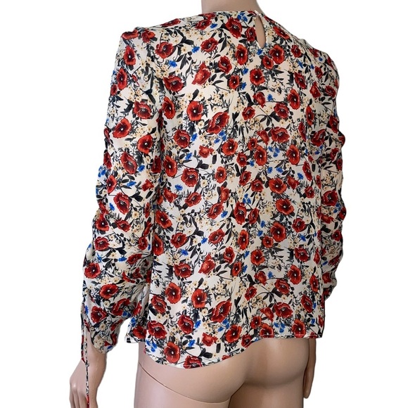 Zara Women blouse top floral print white red Premium Denim Collection Flowy SZ M - Picture 4 of 8